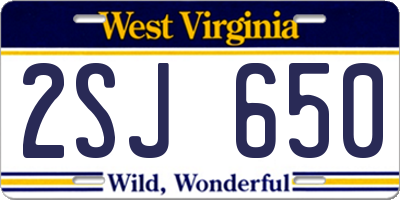 WV license plate 2SJ650