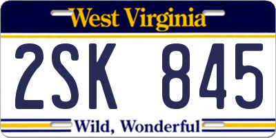 WV license plate 2SK845