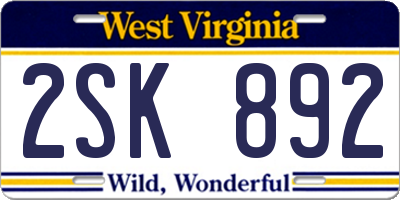 WV license plate 2SK892
