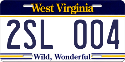 WV license plate 2SL004
