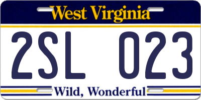 WV license plate 2SL023