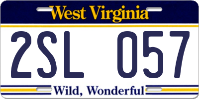 WV license plate 2SL057
