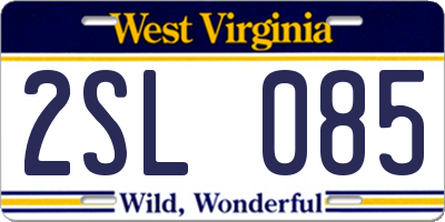 WV license plate 2SL085