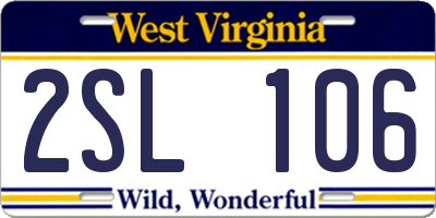 WV license plate 2SL106
