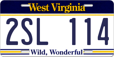 WV license plate 2SL114