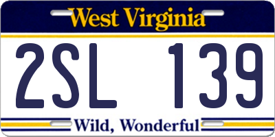 WV license plate 2SL139