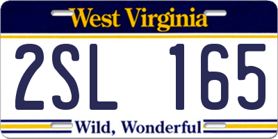WV license plate 2SL165