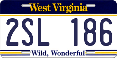 WV license plate 2SL186
