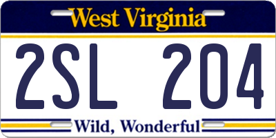WV license plate 2SL204