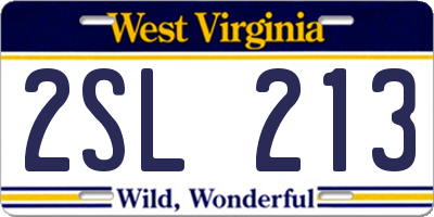 WV license plate 2SL213