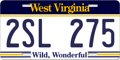 WV license plate 2SL275