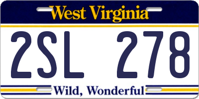 WV license plate 2SL278