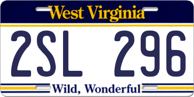 WV license plate 2SL296