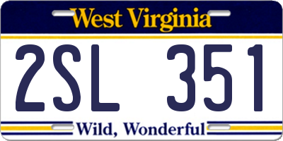 WV license plate 2SL351
