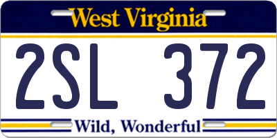 WV license plate 2SL372