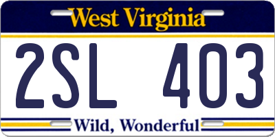 WV license plate 2SL403