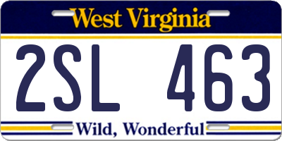WV license plate 2SL463