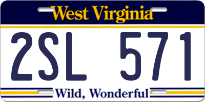 WV license plate 2SL571