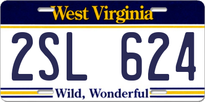 WV license plate 2SL624