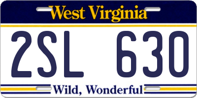 WV license plate 2SL630
