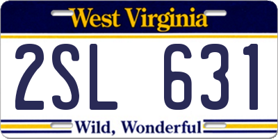 WV license plate 2SL631