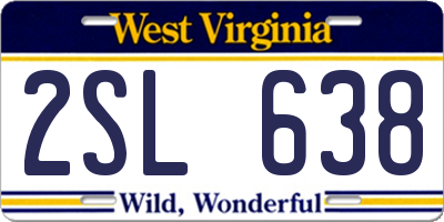 WV license plate 2SL638
