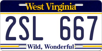 WV license plate 2SL667