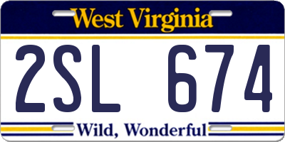 WV license plate 2SL674
