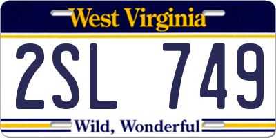 WV license plate 2SL749