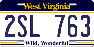 WV license plate 2SL763