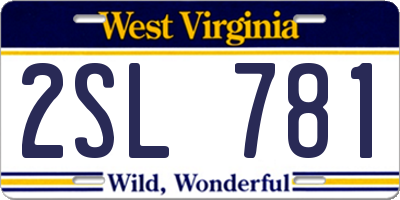 WV license plate 2SL781