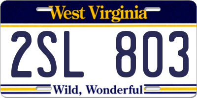 WV license plate 2SL803