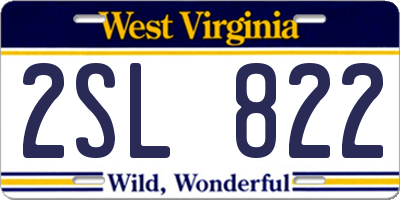 WV license plate 2SL822