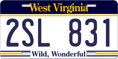 WV license plate 2SL831