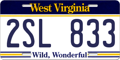 WV license plate 2SL833