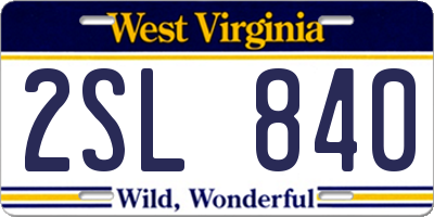 WV license plate 2SL840