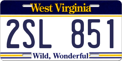 WV license plate 2SL851