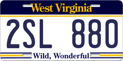 WV license plate 2SL880