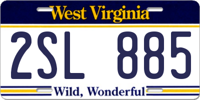 WV license plate 2SL885