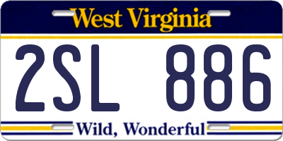 WV license plate 2SL886