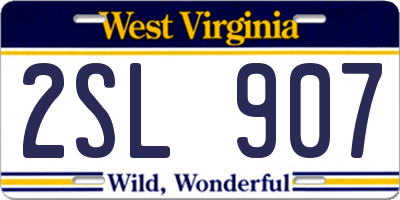 WV license plate 2SL907