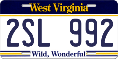 WV license plate 2SL992