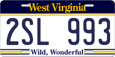 WV license plate 2SL993