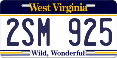 WV license plate 2SM925