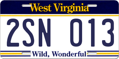 WV license plate 2SN013