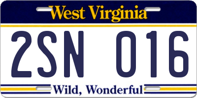 WV license plate 2SN016