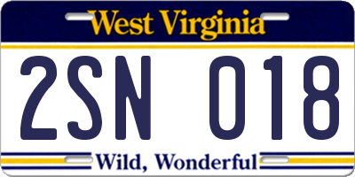 WV license plate 2SN018