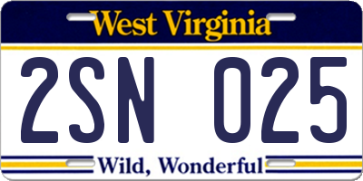 WV license plate 2SN025