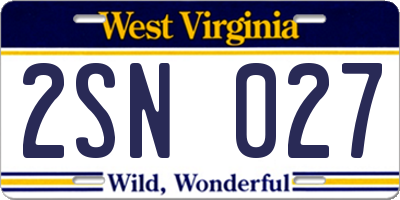 WV license plate 2SN027