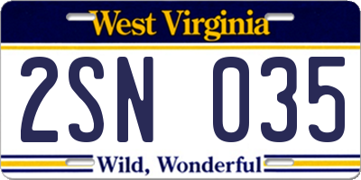 WV license plate 2SN035